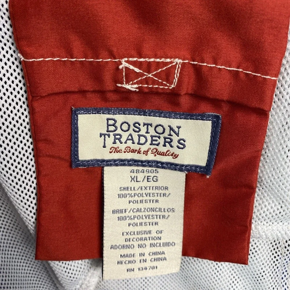Boston Traders Men XL Swim Trunks Blue White Red Striped Mesh Lined Board Shorts
